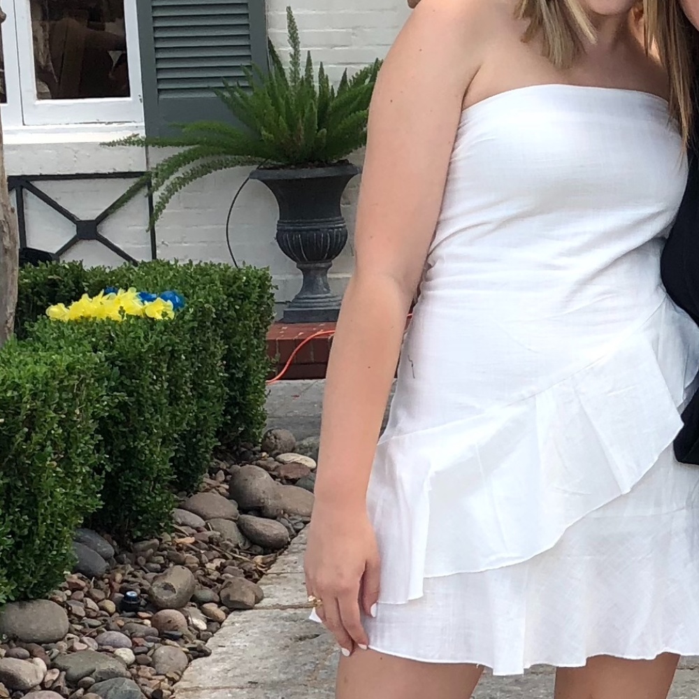 White Strapless Dress with Back Cut Out and Bow